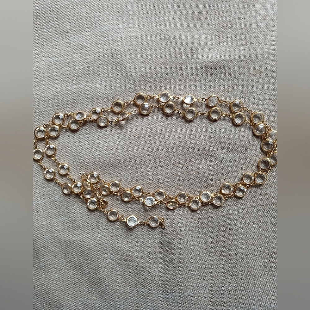 Premiere Designs Clear Bezel Gold Tone 36" Signed Necklace
